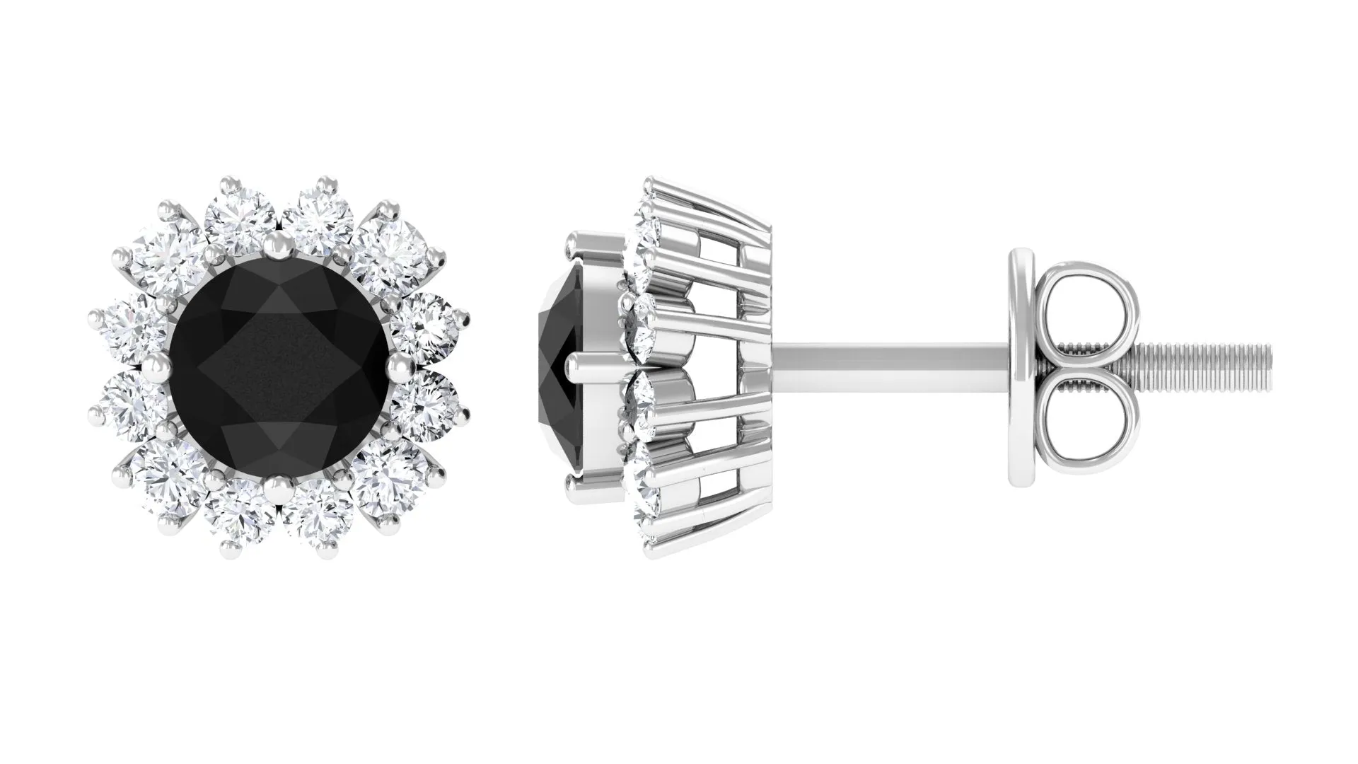 Minimal Black and White Diamond Halo Stud Earrings