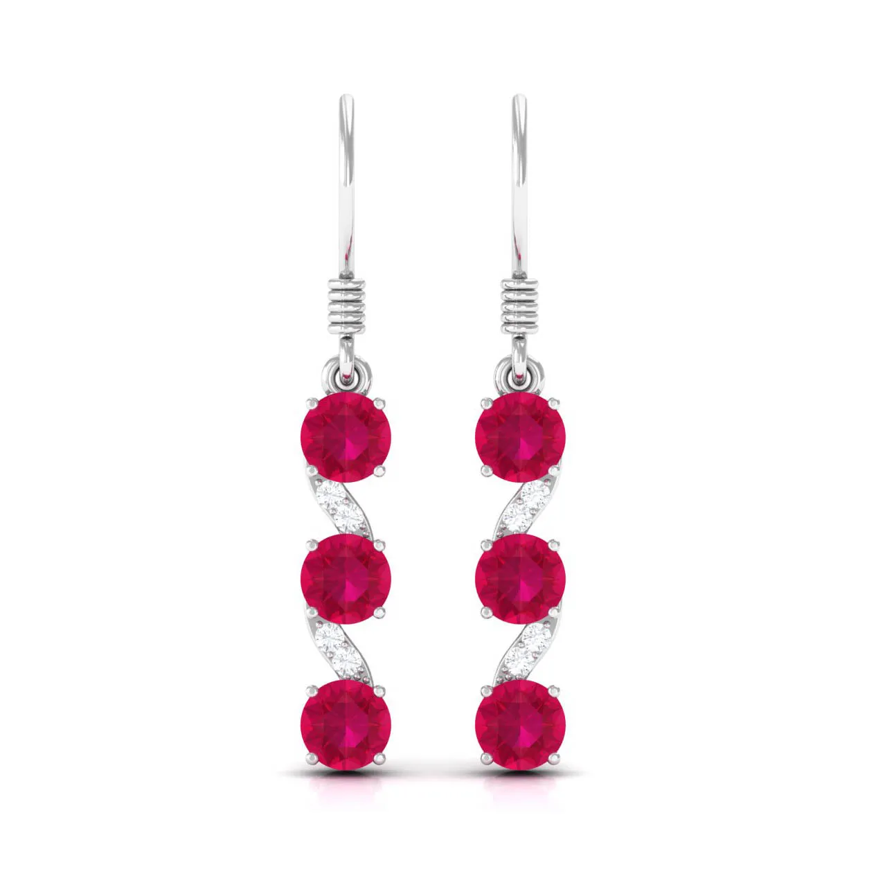 Minimal Ruby Dangle Drop Earrings with Diamond