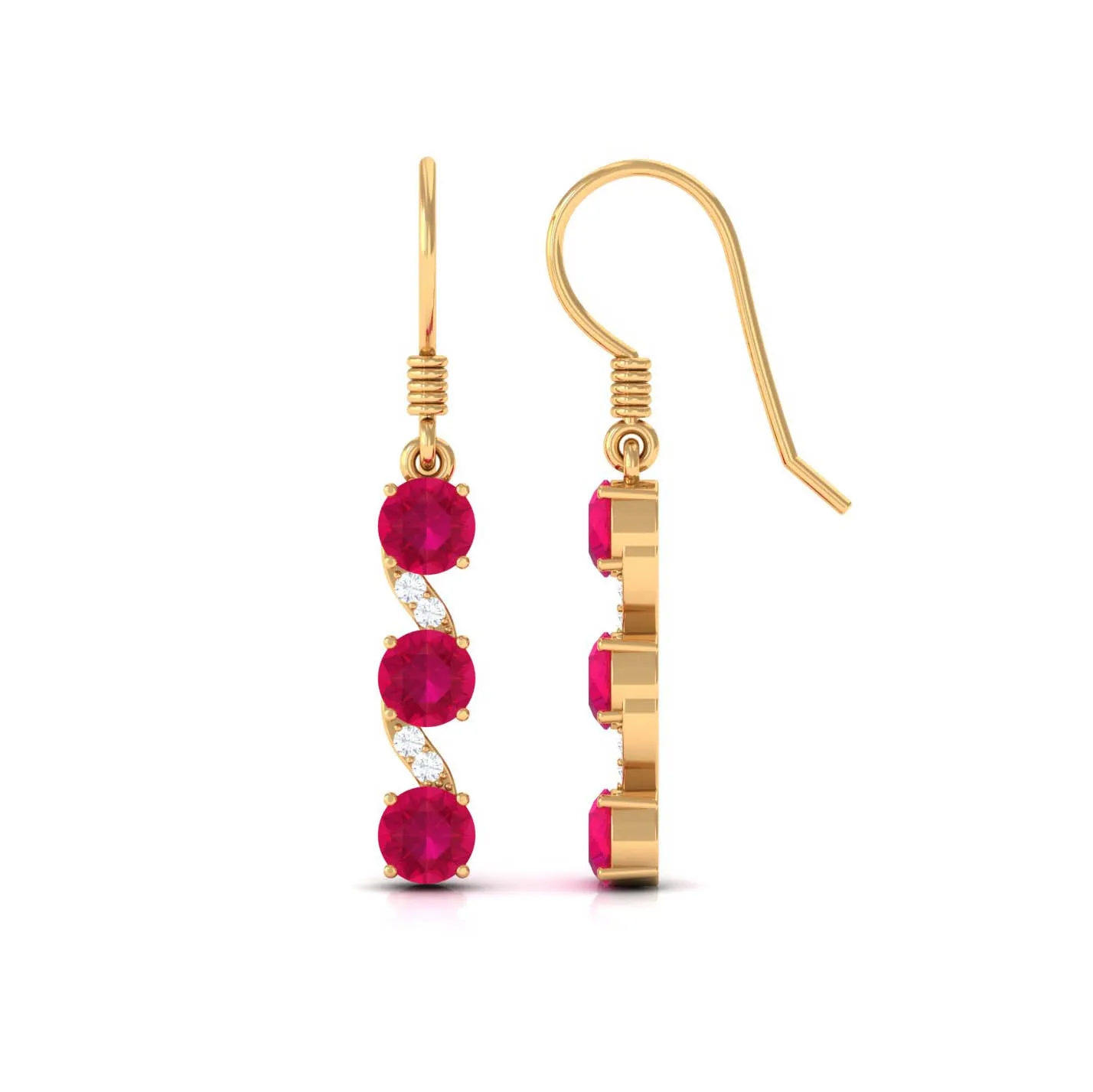 Minimal Ruby Dangle Drop Earrings with Diamond