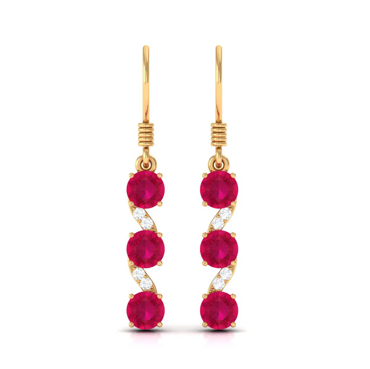 Minimal Ruby Dangle Drop Earrings with Diamond