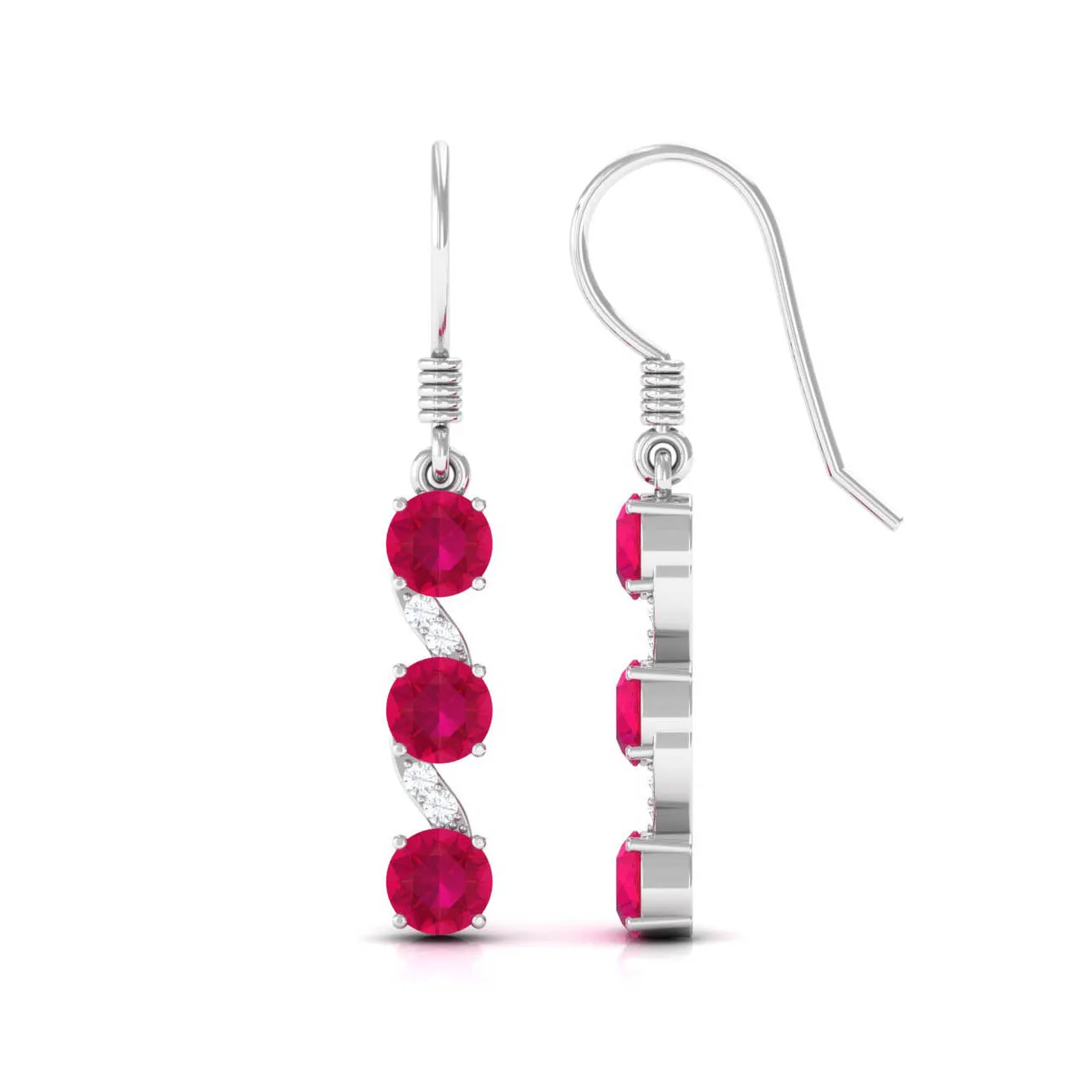 Minimal Ruby Dangle Drop Earrings with Diamond