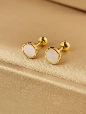 Mother of Pearl Gold-Plated Stud Earrings jlt11743