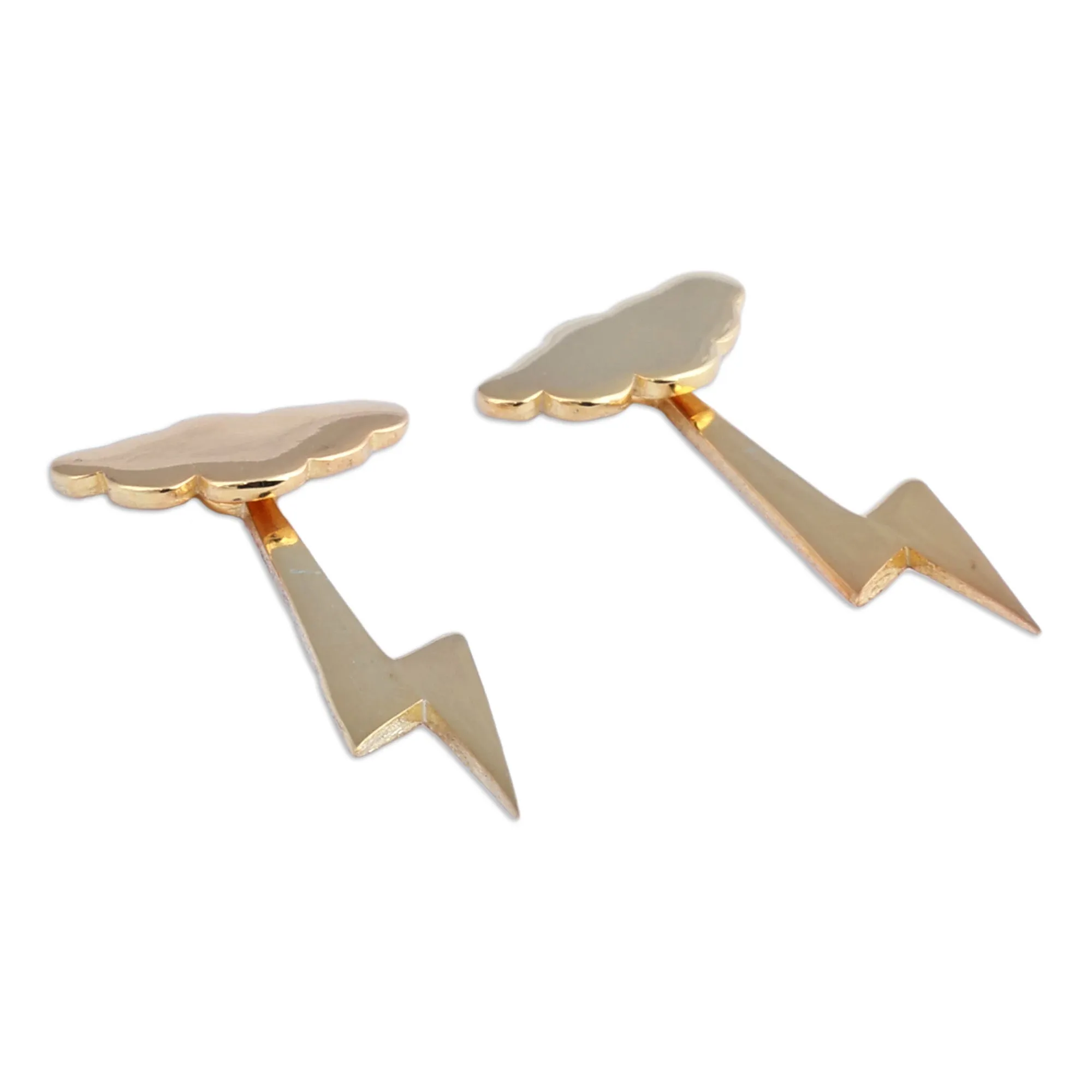 Nature-Themed Bolt Gold-Plated Ear Jacket Earrings - Triumph Thunder | NOVICA