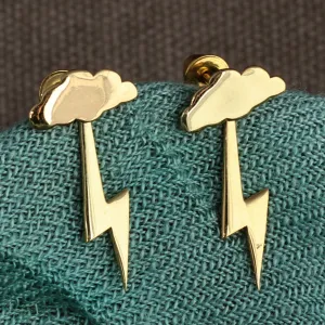 Nature-Themed Bolt Gold-Plated Ear Jacket Earrings - Triumph Thunder | NOVICA