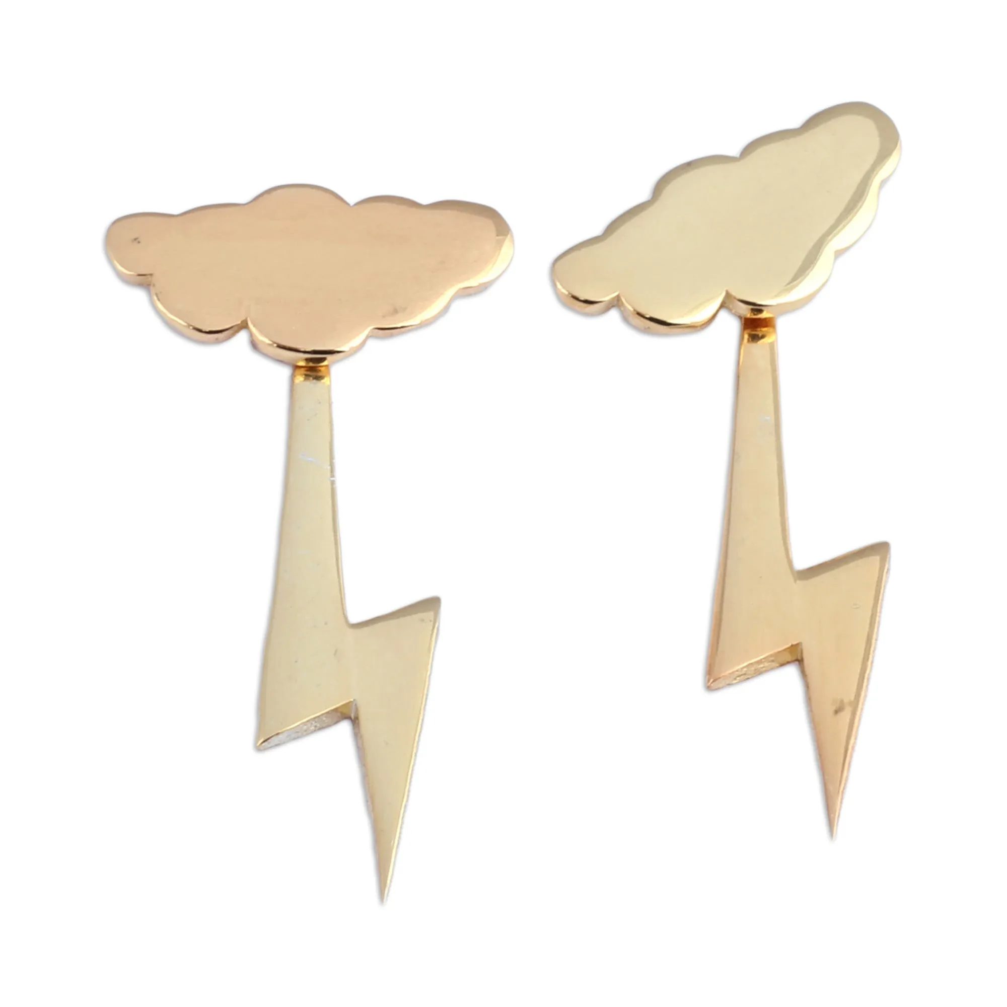 Nature-Themed Bolt Gold-Plated Ear Jacket Earrings - Triumph Thunder | NOVICA