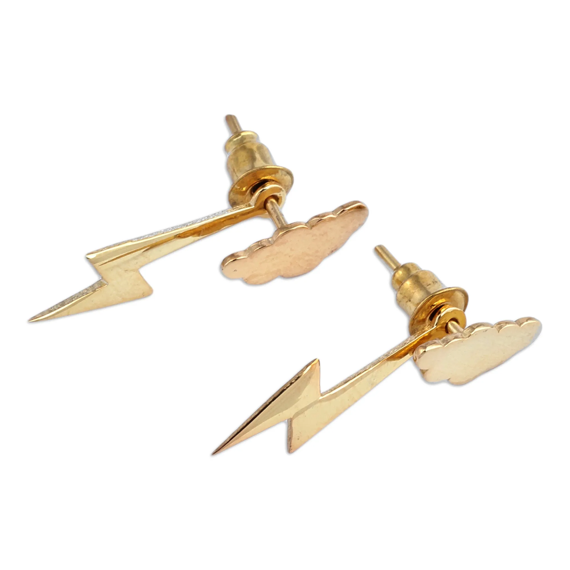 Nature-Themed Bolt Gold-Plated Ear Jacket Earrings - Triumph Thunder | NOVICA