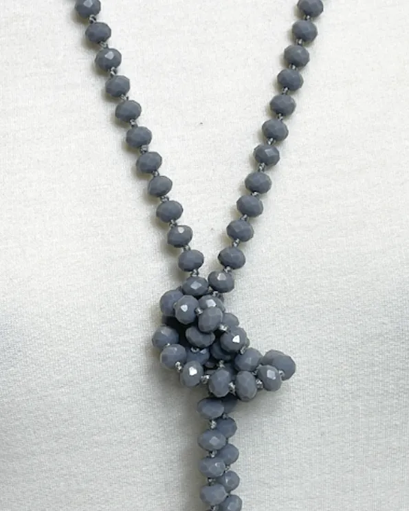 NK-2244 SOLID GREY 60 hand knotted glass bead necklace