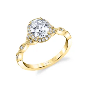 Oval Cut Unique Vintage Halo Engagement Ring - Frederique 18k Gold Yellow