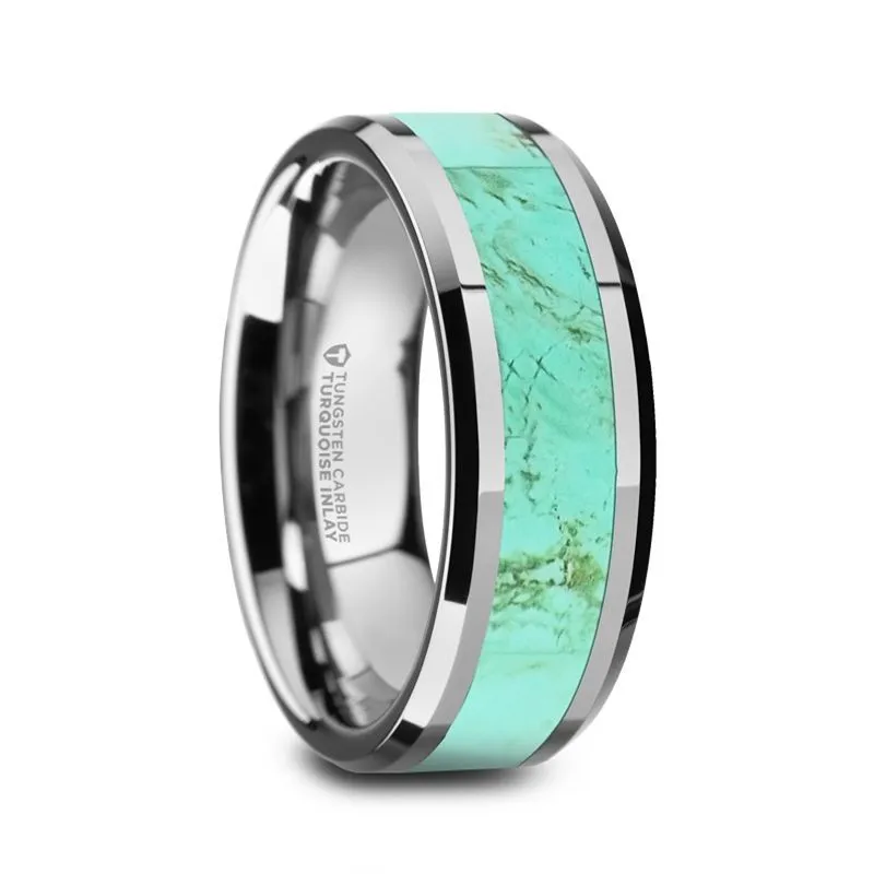 PIERRE | Tungsten Ring Light Blue Turquoise Stone Inlay