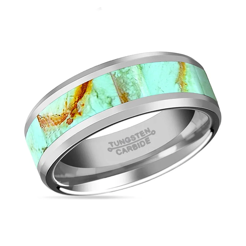 PIERRE | Tungsten Ring Light Blue Turquoise Stone Inlay