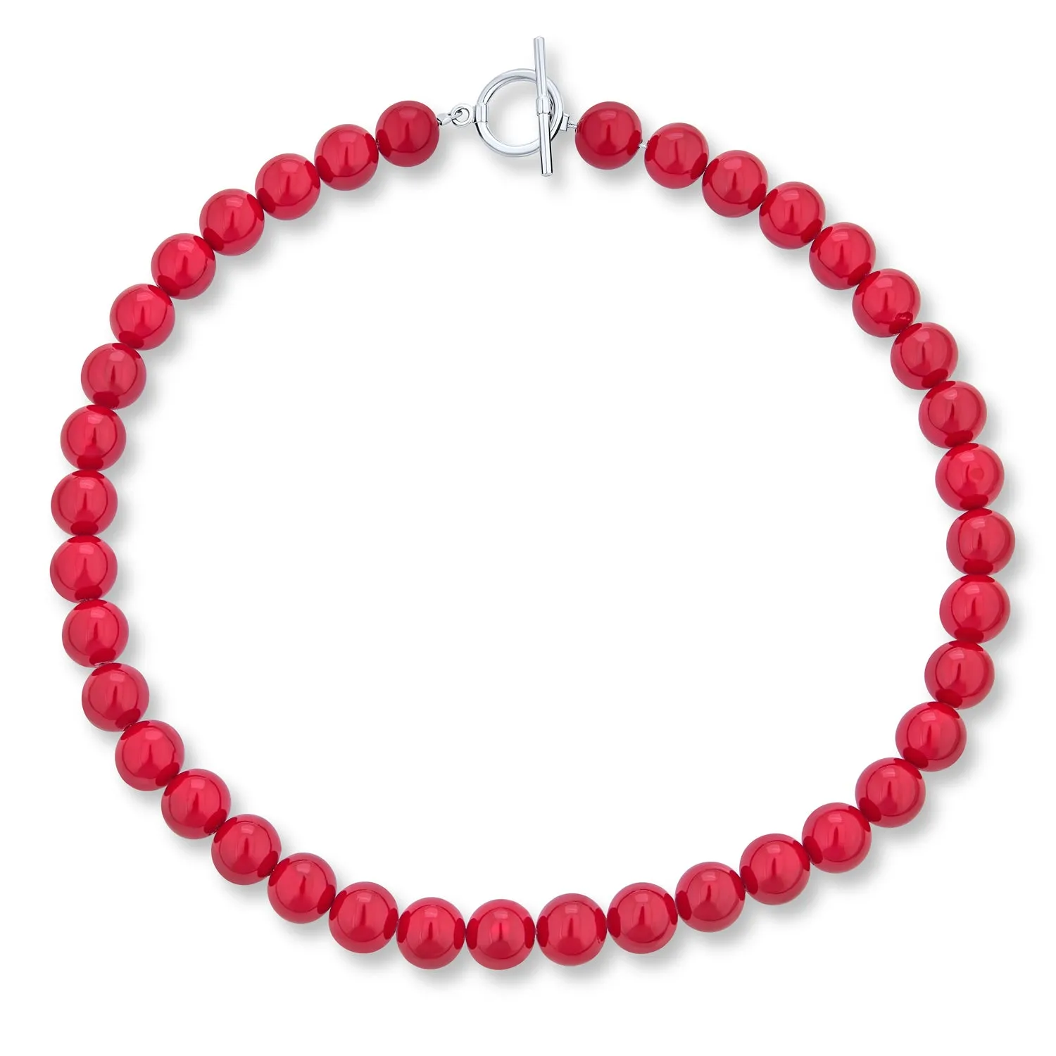 Plain Red Calcite 10MM Bead Strand Necklace with Silver Plated Clasp