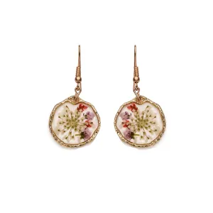 Red Pressed Flower Drop Earrings: Flower dangle earrings