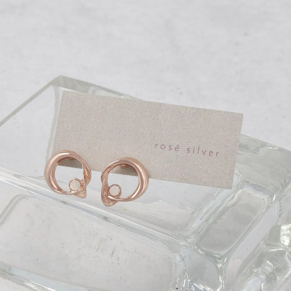 Rose Silver Inlaid Circle Studs