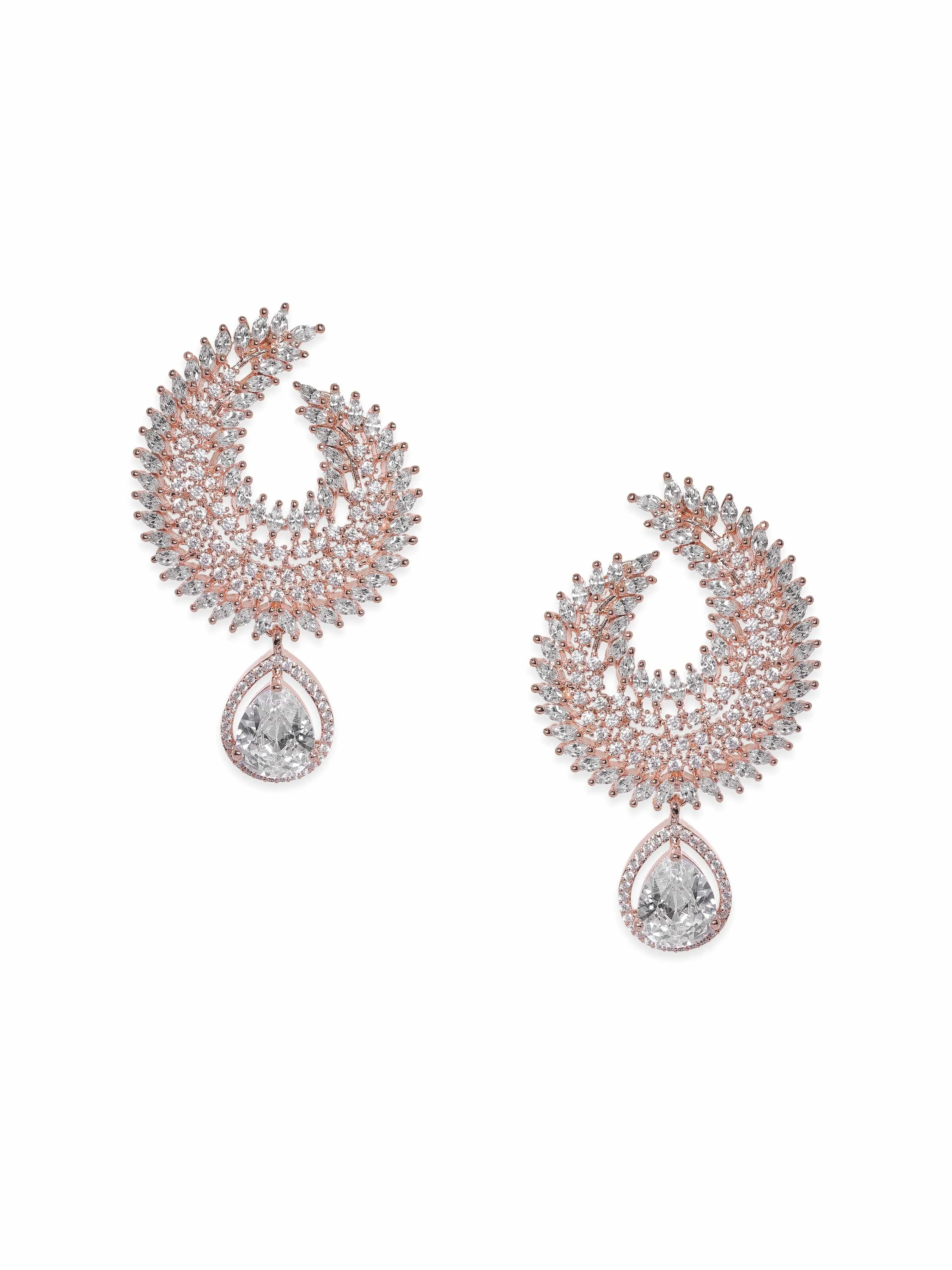 Rubans 18K Rose Gold Plated Zirconia Studded Drop Earrings