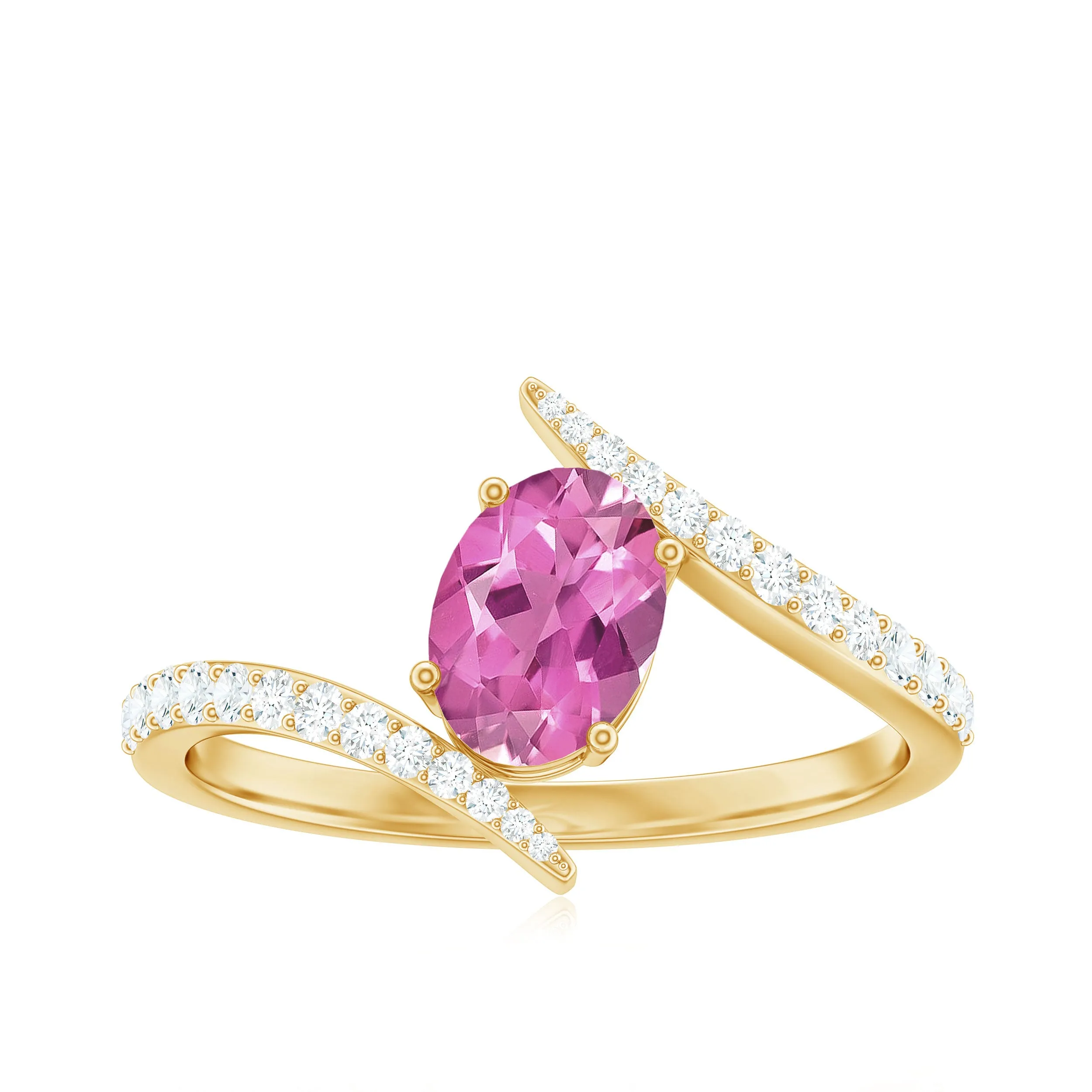 Solitaire Pink tourmaline Bypass Engagement Ring with Diamond