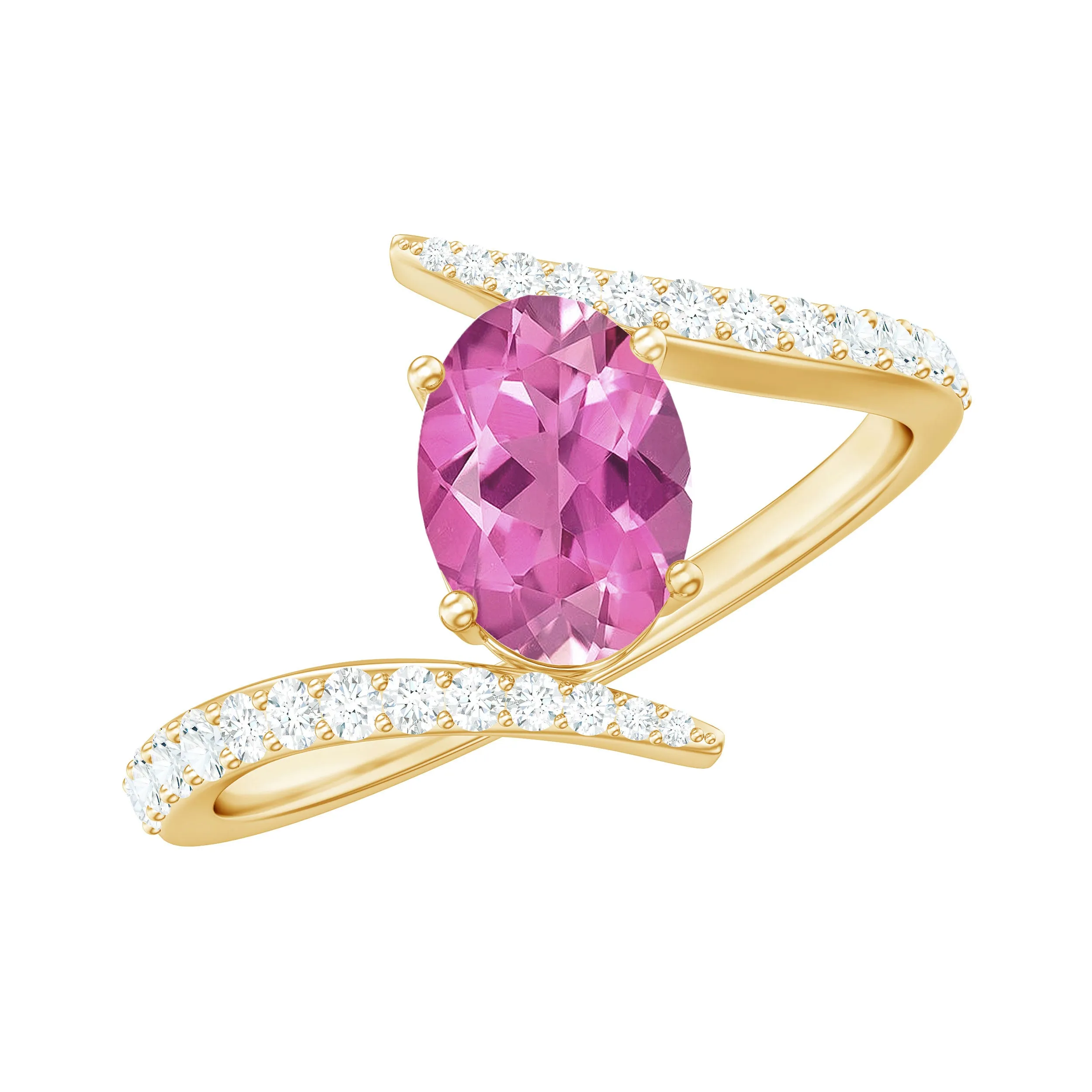 Solitaire Pink tourmaline Bypass Engagement Ring with Diamond