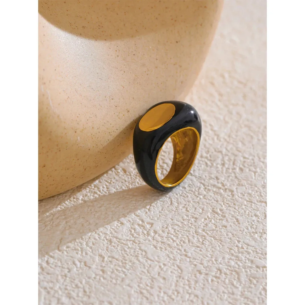 TEEK - Black Enamel Geometric Unique Ring