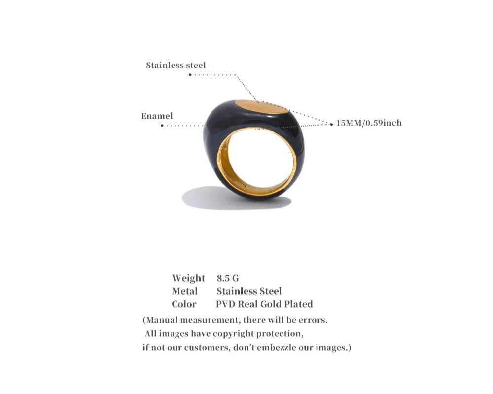 TEEK - Black Enamel Geometric Unique Ring