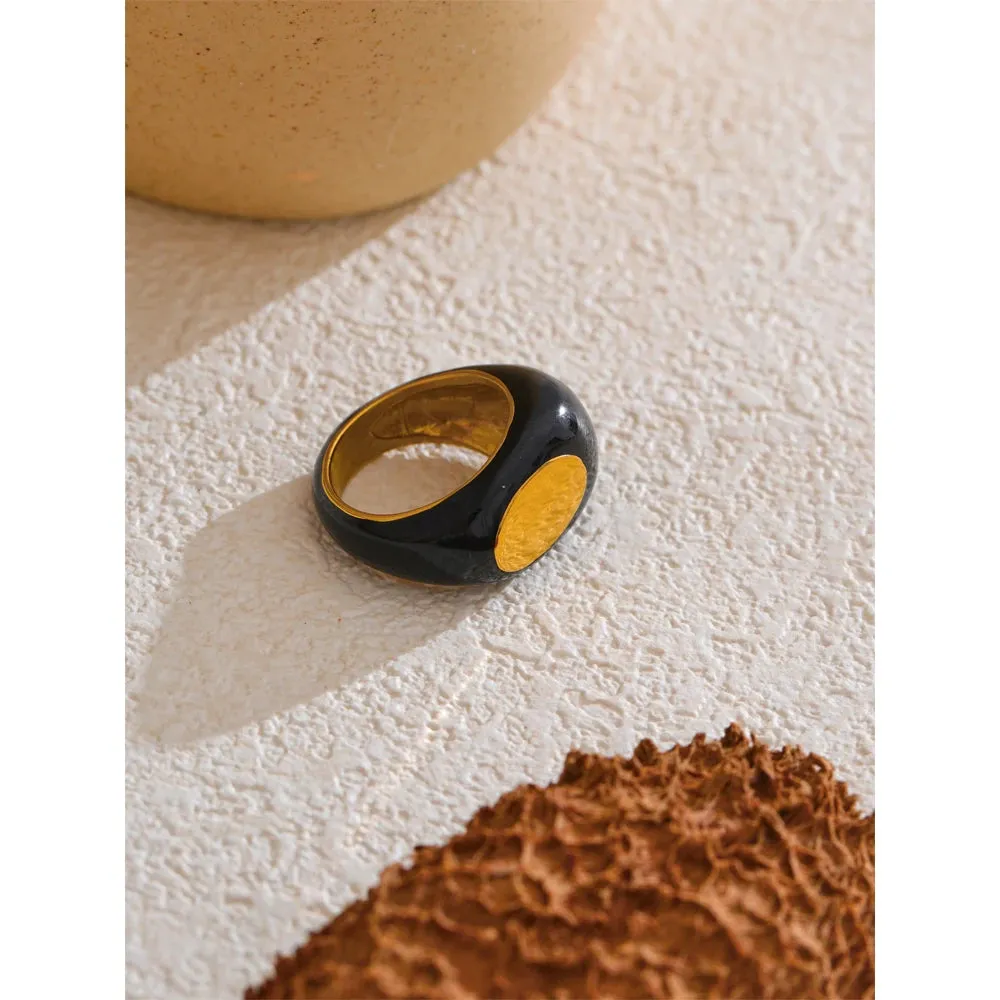 TEEK - Black Enamel Geometric Unique Ring