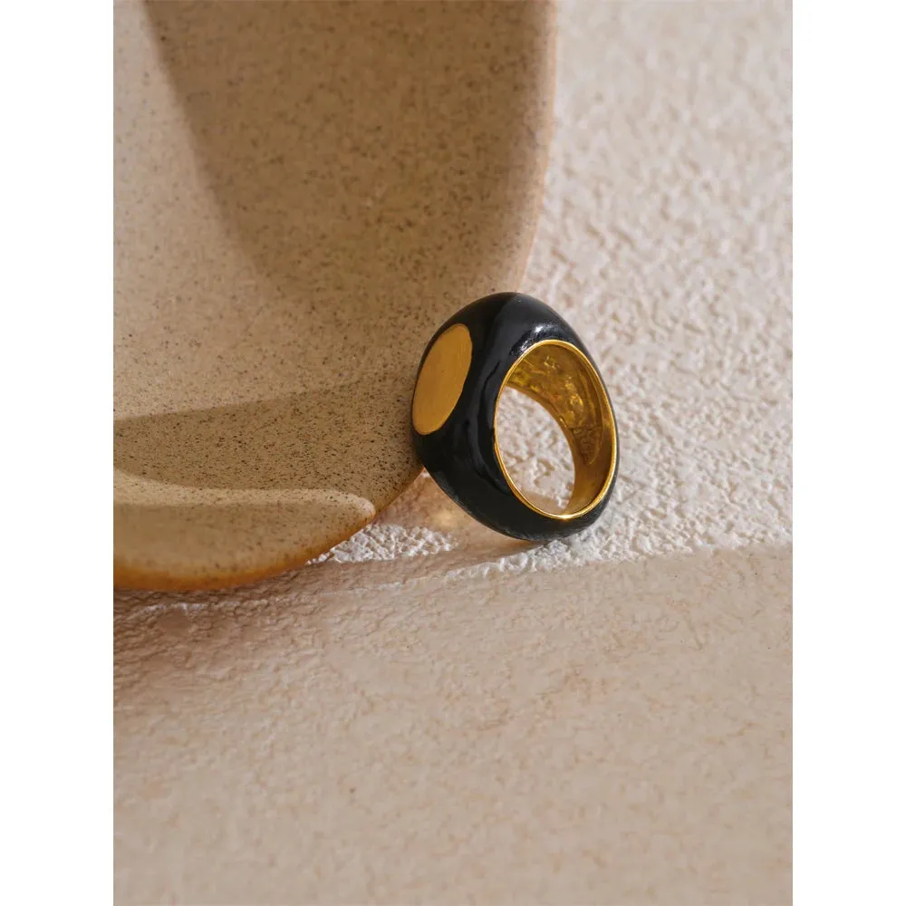 TEEK - Black Enamel Geometric Unique Ring