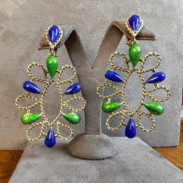 Vintage Blue & Green Enamel Earrings