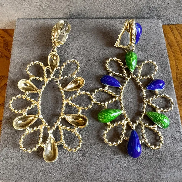 Vintage Blue & Green Enamel Earrings