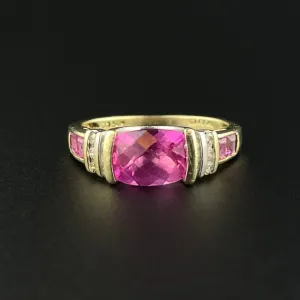 Vintage Diamond Checkerboard Cut Pink Sapphire Ring, Sz 6 3/4