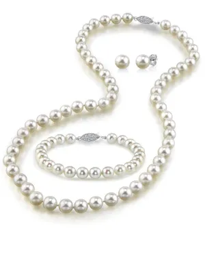 White Japanese Akoya Pearl 3-Piece Jewelry Set - AAA Quality