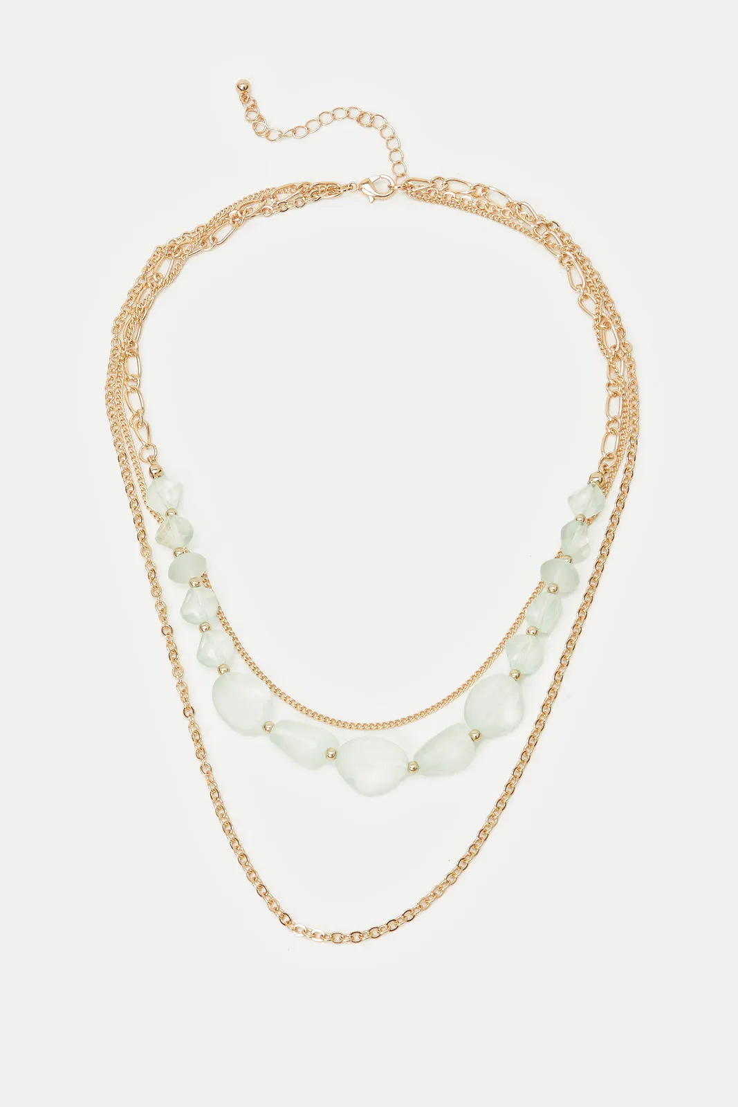 Women Gold And White Pearl Earrings Layered Necklace